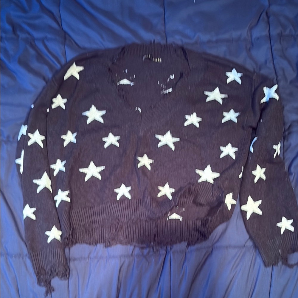 Black and White Star Pattern Cardigan Sweater